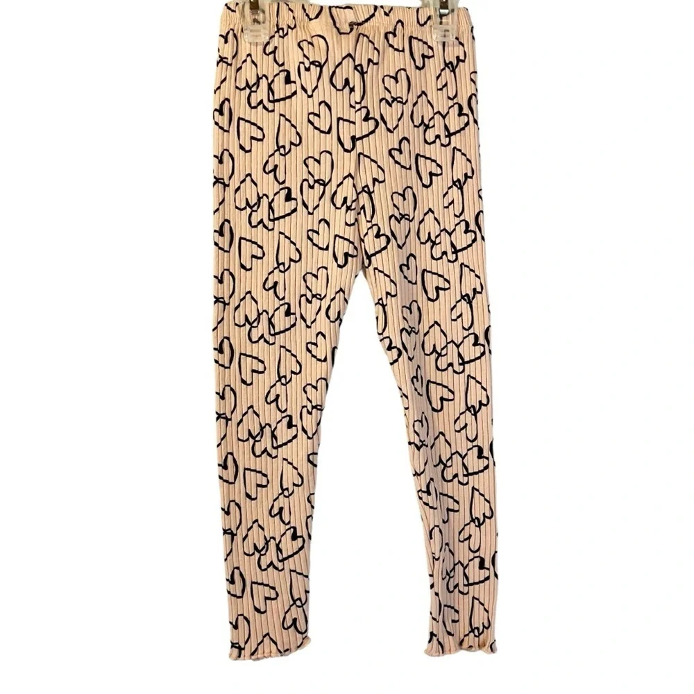 Zara Ribbed‎ Heart Print Pink Black Leggings Balletcore
